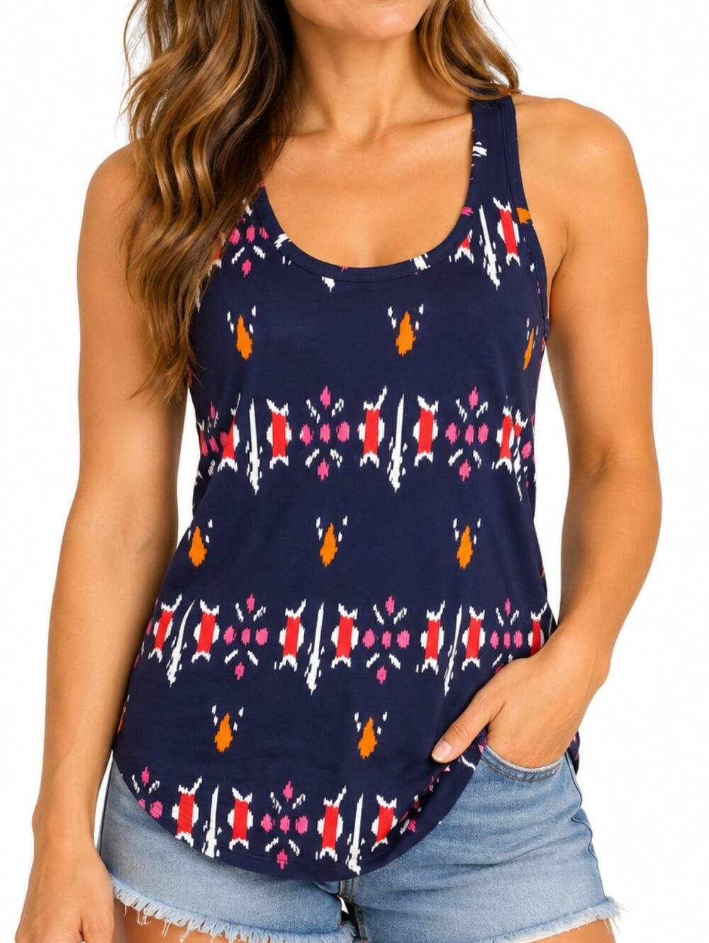 LOFT | Women's Vintage Soft Navy Blue Abstract Print Racerback Tank Top Size S